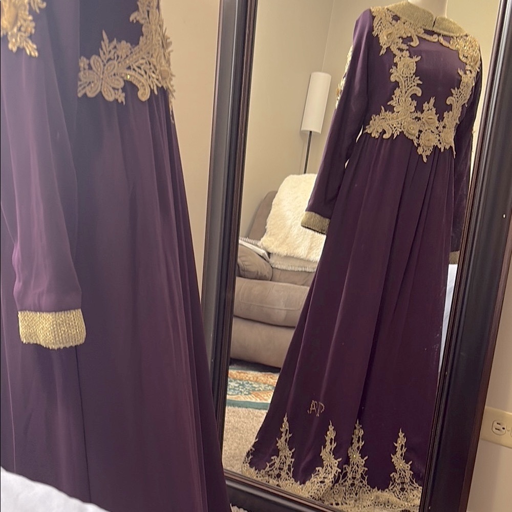 Regal Purple Gown with Gold Detailing